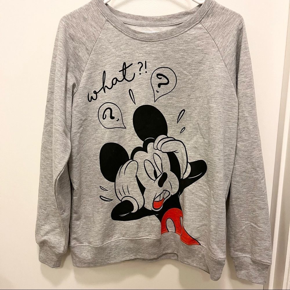 Disney Mickey Mouse “What?!” Gray Sweatshirt Women’s Size Medium